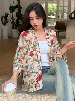 TOPLOT Women's Front Open Floral Printed Shrug Top Regular Fit